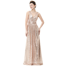 Kate Kasin Sem Manga V-Neck Rose Gold Shining Sequined Long Evening Evening Dress KK000199-2